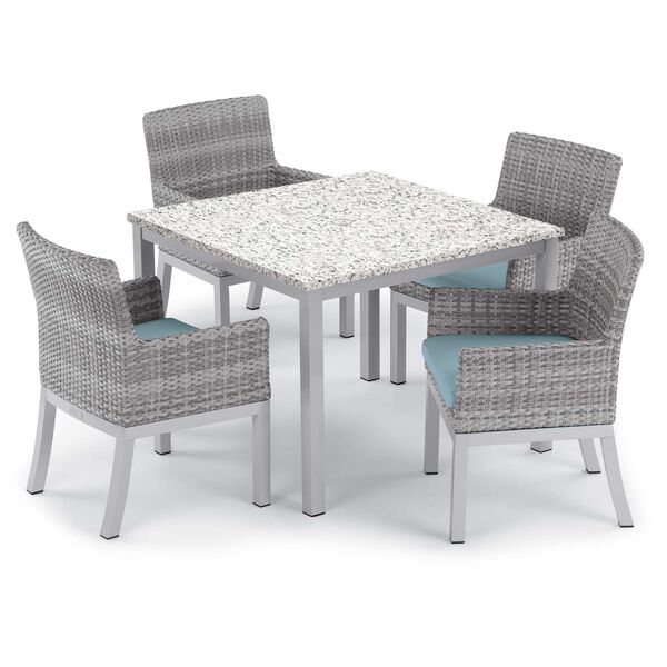 Travira and Argento Ash Ice Blue Five-Piece Outdoor Dining Table and Armchair Set, image 1