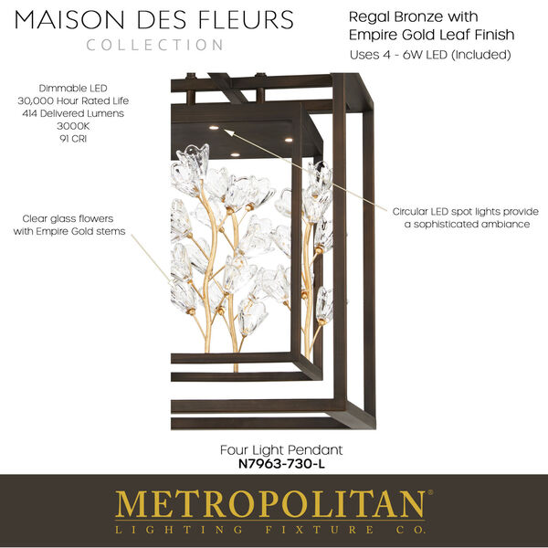 Maison Des Fleurs Regal Bronze with Empire Gold 18-Inch LED Pendant, image 2