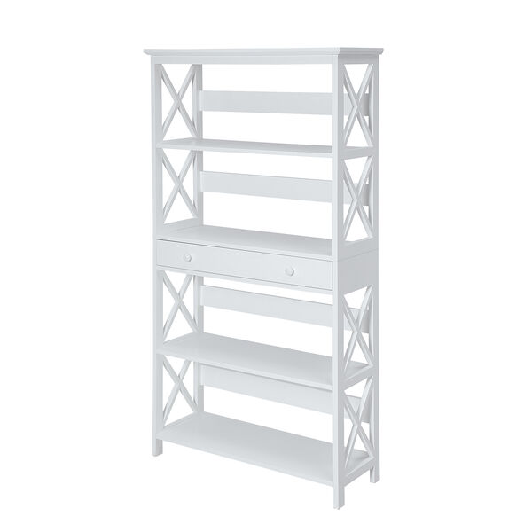 Oxford 5-Tier Bookcase with Drawer, White, image 2
