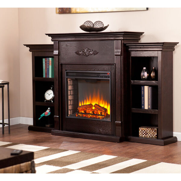 Tennyson Espresso Electric Fireplace with Bookcases, image 1