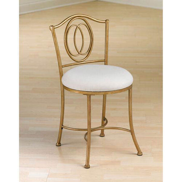 Evelyn Golden Bronze Vanity Stool with Linen Fabric, image 1