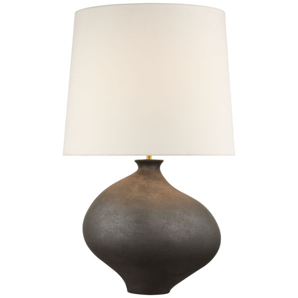 Celia Large Left Table Lamp in Stained Black Metallic with Linen Shade by AERIN, image 1