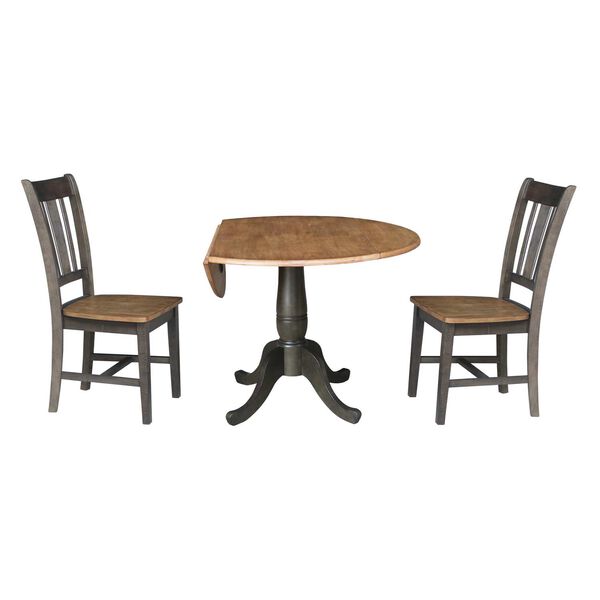 Hickory Washed Coal Round Dual Drop Leaf Dining Table with Two Splatback Chairs, 3 Piece Set, image 5