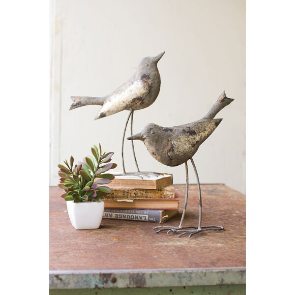 Rustic Gray Metal Birds, Set of Two, image 1