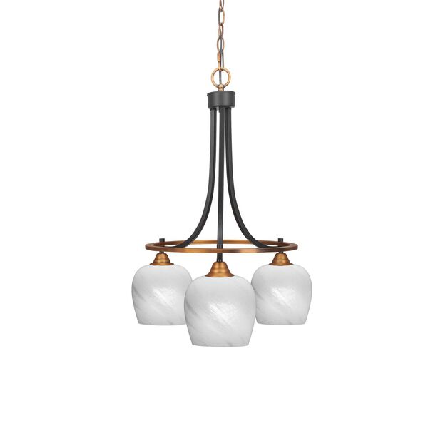 Paramount Matte Black Brass Three-Light Downlight Chandelier with White Marble Glass, image 1