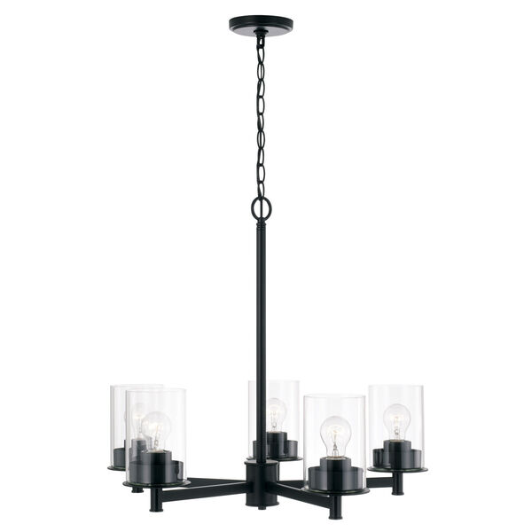 HomePlace Mason Matte Black Five-Light Chandelier with Clear Glass, image 3
