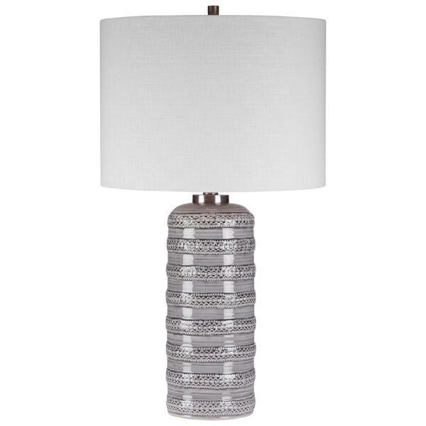 Alenon Light Gray and Brushed Nickel One-Light Table Lamp with Round Drum Hardback Shade, image 1