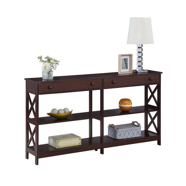 Oxford Espresso Two-Drawer Console Table with Shelves, image 3