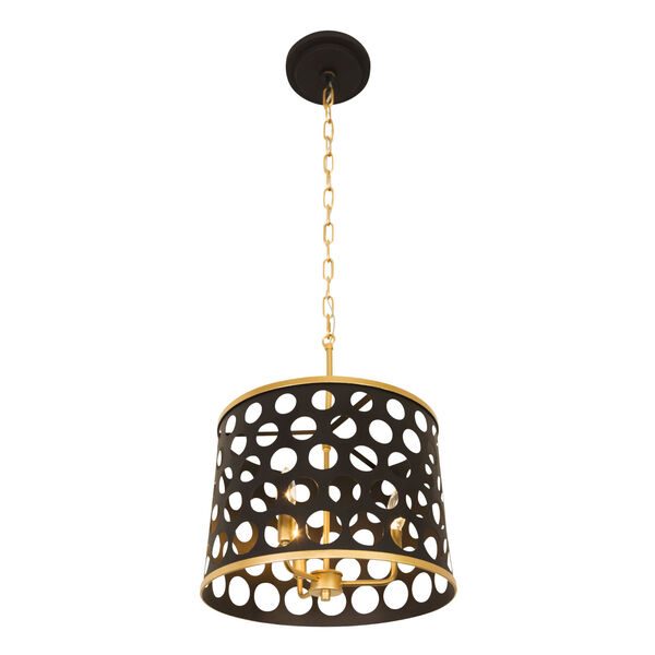 Bailey Matte Black French Gold 16-Inch Three-Light Pendant, image 2