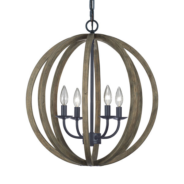 Hyattstown Weathered Wood and Iron Four-Light Chandelier, image 4