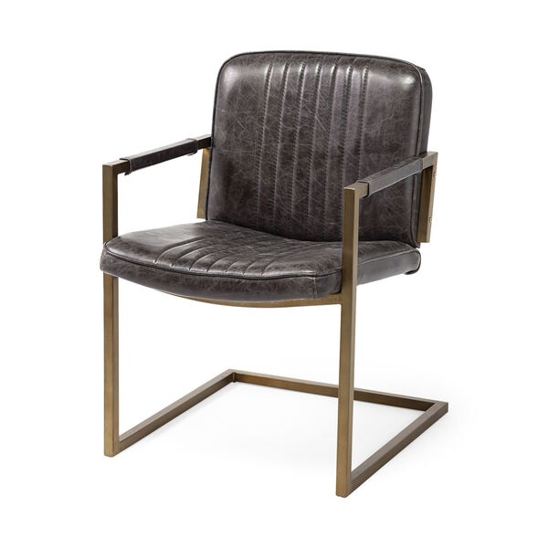 Horner Black and Brass Leather Seat Arm Chair, image 1