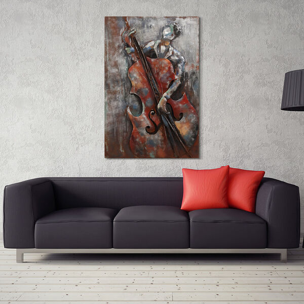 The Bassist Mixed Media Iron Hand Painted Dimensional Wall Art, image 1