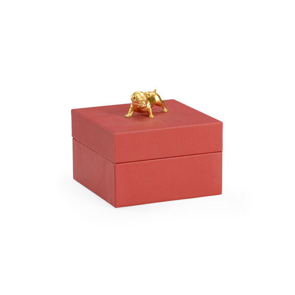 Pam Cain Dark Red and Metallic Gold Bulldog Handle Box, image 1