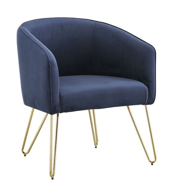 Aster Blue Velvet Arm Chair with Gold Leg, image 1