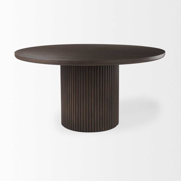 Terra Dark Brown Wood Round Fluted Dining Table, image 2