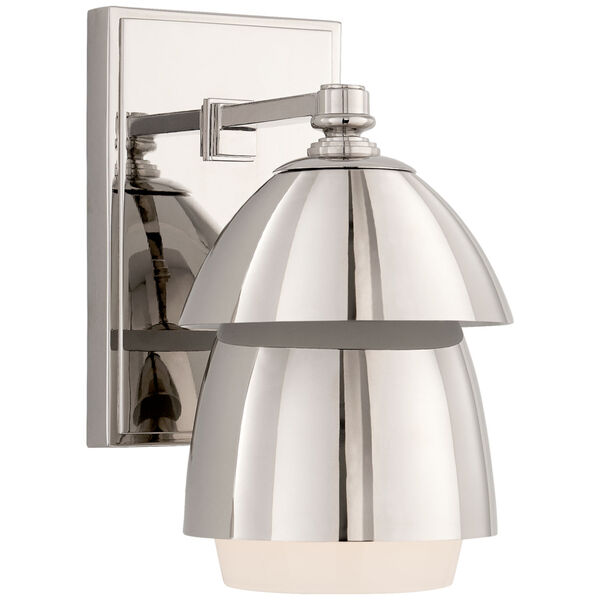 Whitman Small Sconce in Polished Nickel with Polished Nickel and White Glass Shade by Thomas O'Brien, image 1
