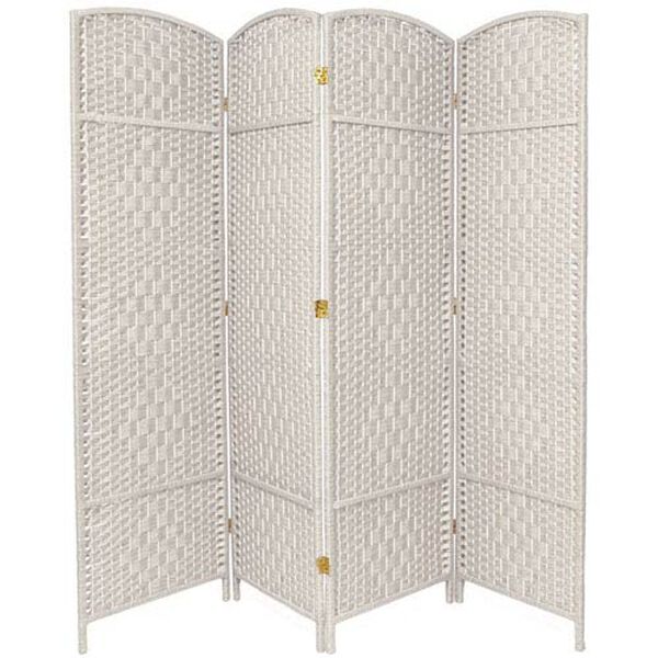 Six Ft. Tall Diamond Weave Fiber Room Divider White Four Panel, Width - 19.5 Inches, image 1