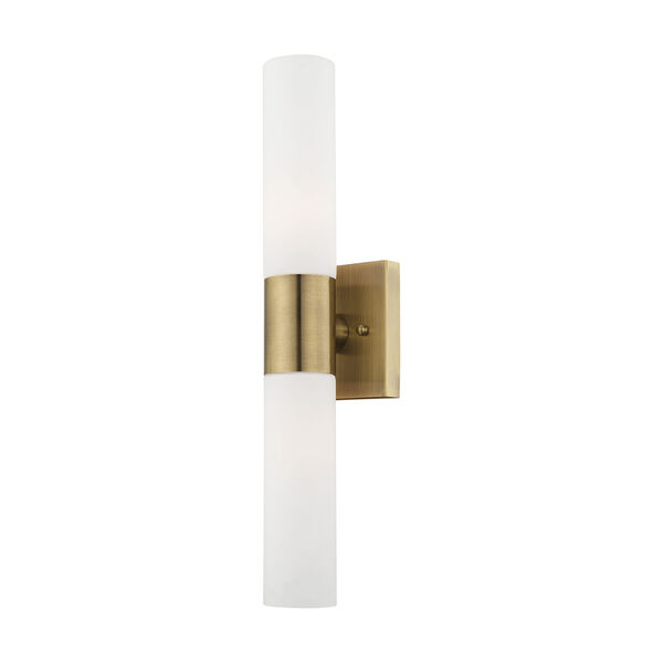 Aero Antique Brass 18-Inch Two-Light ADA Bath Vanity with Hand Blown Satin Opal White Twist Lock Glass, image 4