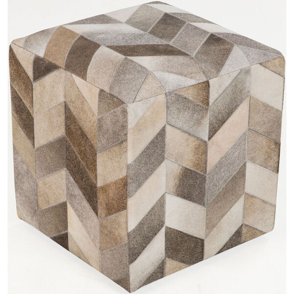 Fulton Neutral and Brown Cube Pouf, image 1