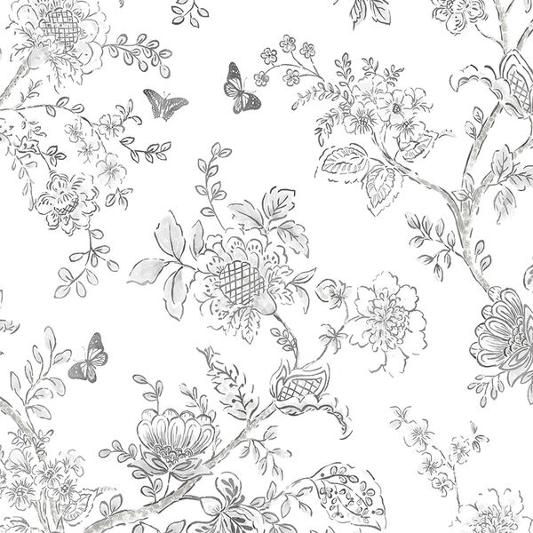 Butterfly Toile Charcoal Wallpaper - SAMPLE SWATCH ONLY, image 1