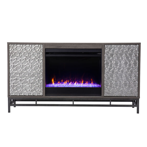 Hollesborne Gray and gunmetal gray Color Changing Fireplace with Media Storage, image 2