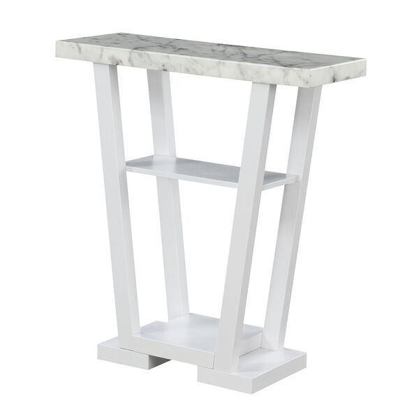 Newport Faux White Marble and White V-Shaped Console Table, image 1