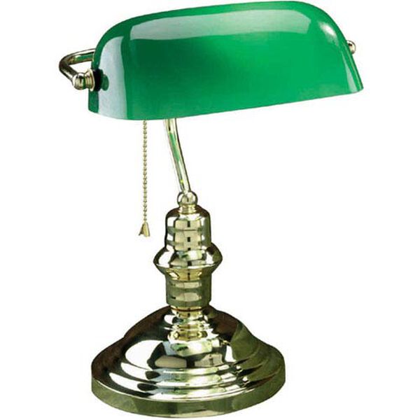 Banker Polished Brass One-Light Desk Lamp, image 1