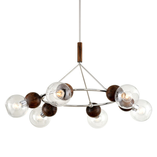 Arlo Polished Stainless Steel and Natural Acacia Six-Light Chandelier, image 1