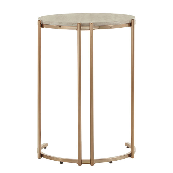 Koga Champagne Gold 18-Inch End Table with Faux Marble Top and Mirrored Bottom, image 4