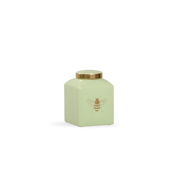 Shayla Copas Light Green Glaze and Metallic Gold Bee Kind Ginger Jar, image 1