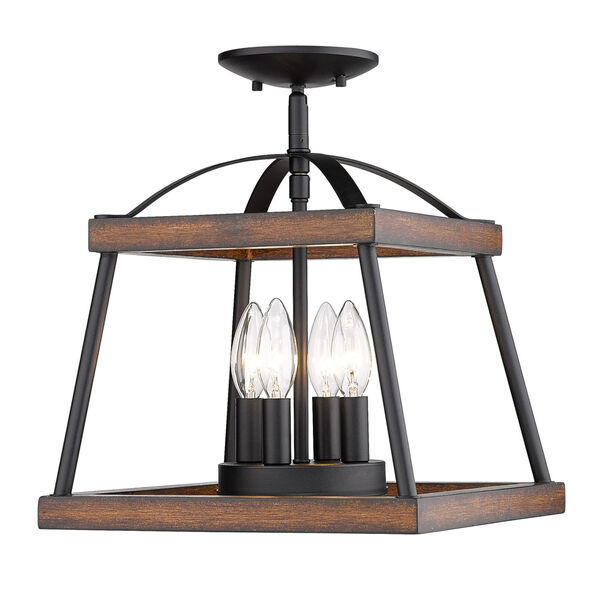 Teagan Natural Black 12-Inch Three-Light Semi Flush Mount with Rustic Oak Wood Accents, image 3