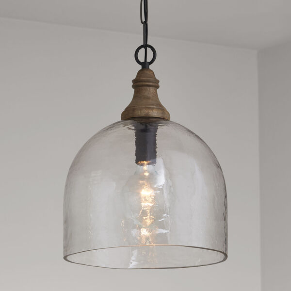 Grey Wash and Pewter 15-Inch One-Light Pendant with Clear Organic Rippled Glass, image 2