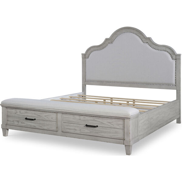 Belhaven Weathered Plank Upholstered Panel Bed with Storage Footboard, image 1