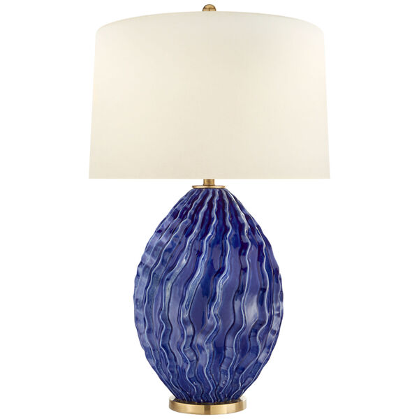 Dianthus Large Table Lamp in Flowing Blue with Natural Percale Shade by Chapman and Myers, image 1