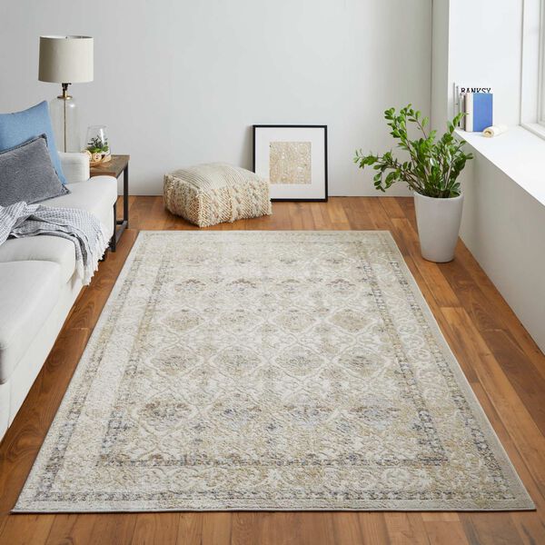 Camellia Bohemian Eclectic Diamond Gray Ivory Rectangular 4 Ft. 3 In. x 6 Ft. 3 In. Area Rug, image 5
