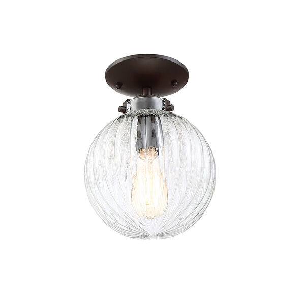 Whittier Oil Rubbed Bronze One-Light Semi Flush Mount with Ribbed Glass, image 4