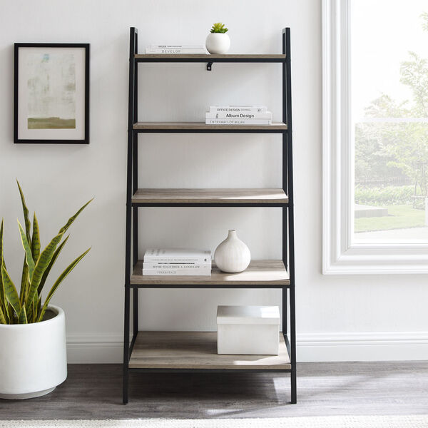 Arlo Grey Wash Five Shelf Ladder Bookshelf, image 3