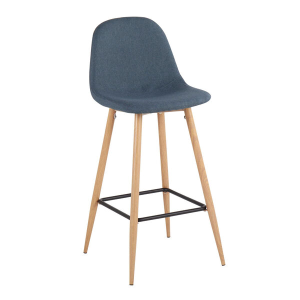 Pebble Natural and Blue Upholstered Bar Stool, Set of 2, image 1