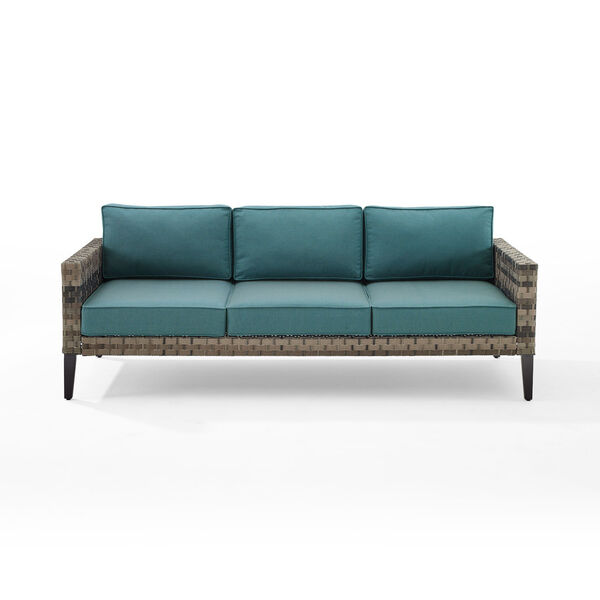 Prescott Mineral Blue and Brown Outdoor Wicker Sofa, image 4