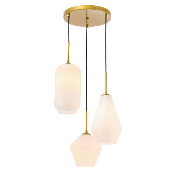 Gene Brass 17-Inch Three-Light Pendant with Frosted White Glass, image 6