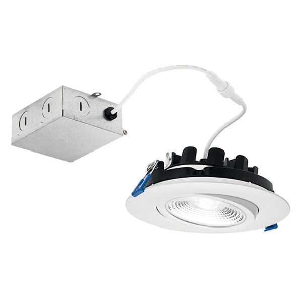Textured White One-Light Direct-to-Ceiling Round Gimbal LED Downlight, image 1