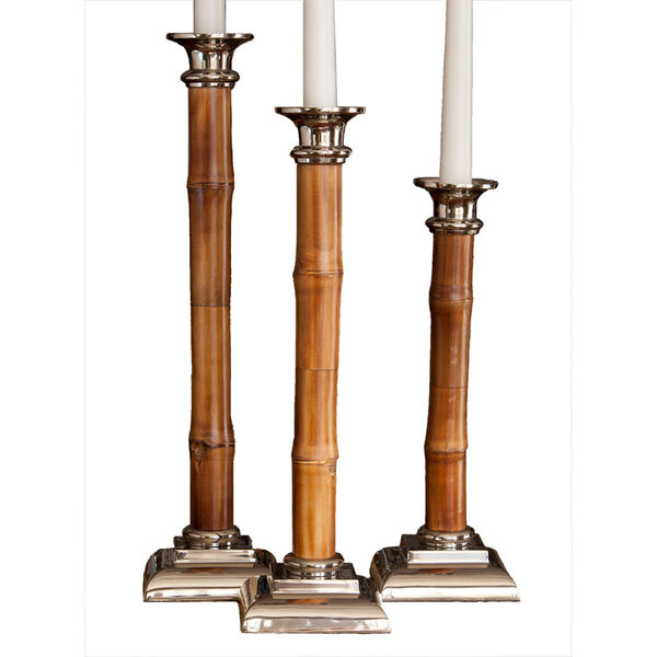 Nickel 14-Inch Tall Candle Holder with Bamboo - (Open Box), image 1