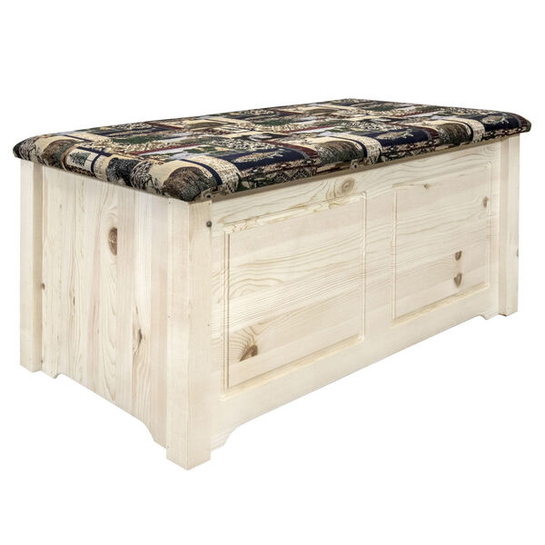 Homestead Clear Lacquer Blanket Chest with Woodland Upholstery, image 1