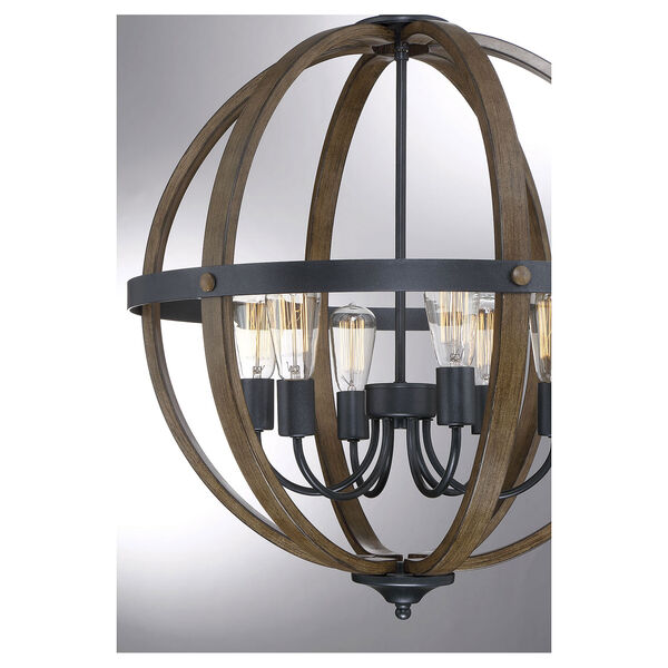 Fulton Wood and Black Six-Light Globe Pendant, image 6