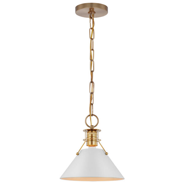 Outpost Matte White and Burnished Brass One-Light Pendant, image 1