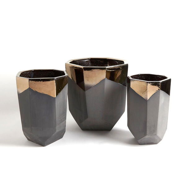 Bronze and Gray 10-Inch Faceted Banded Porcelain Container, image 4