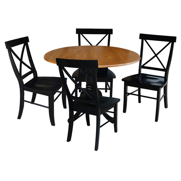 Black and Cherry 42-Inch Dual Drop Leaf Dining Table with Four Cross Back Dining Chair, Five-Piece, image 1