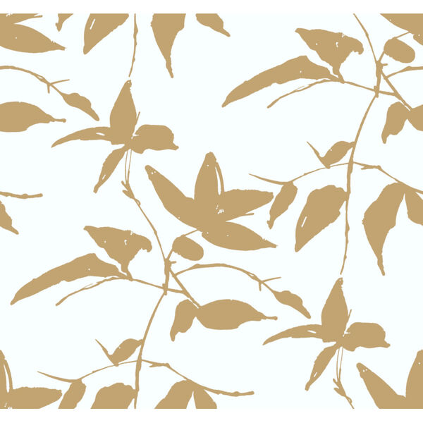Ronald Redding Tea Garden Gold and White Persimmon Leaf Wallpaper, image 2