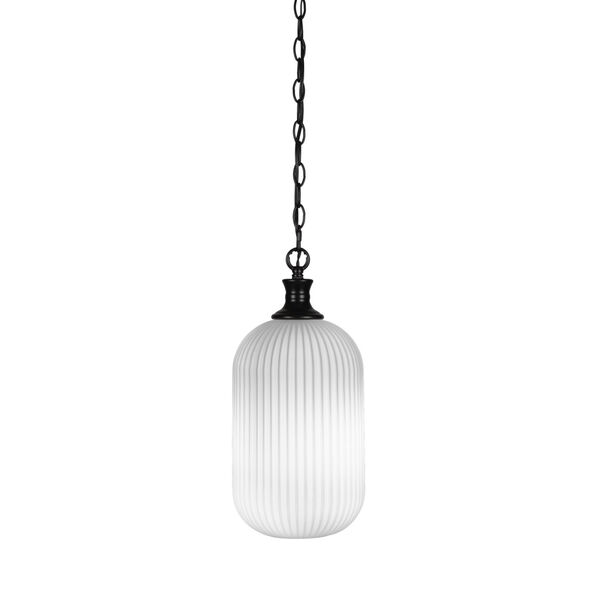 Carina Matte Black One-Light 8-Inch Chain Hung Mini Pendant with Opal Frosted Glass, image 1