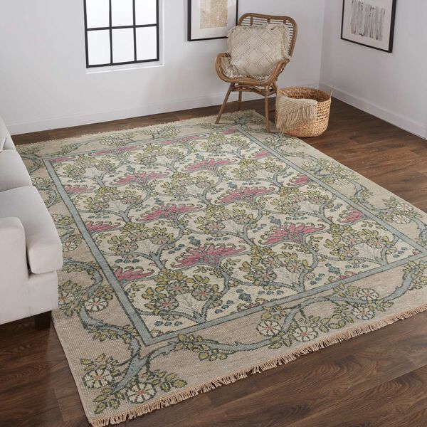 Beall Ivory Pink Green Area Rug, image 3